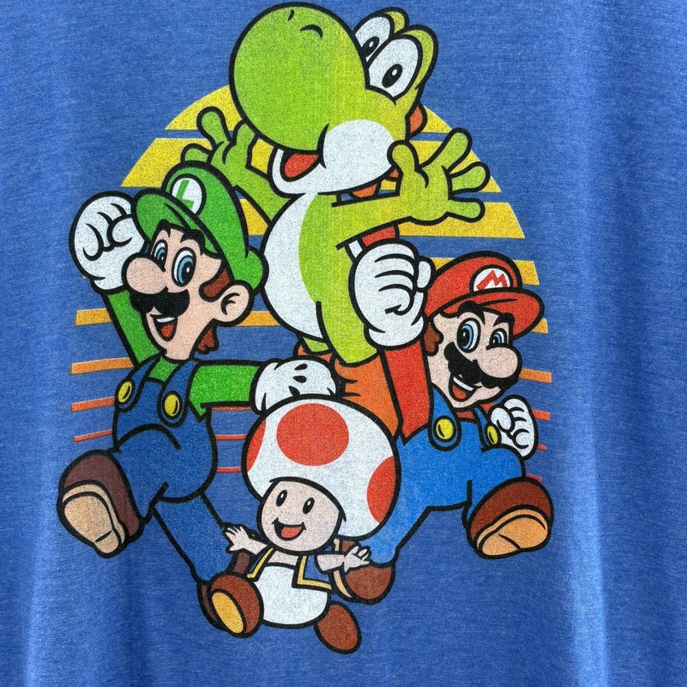 Nintendo Super Mario Bros Luigi Yoshi Toad Graphic T-Shirt Blue Heather XL